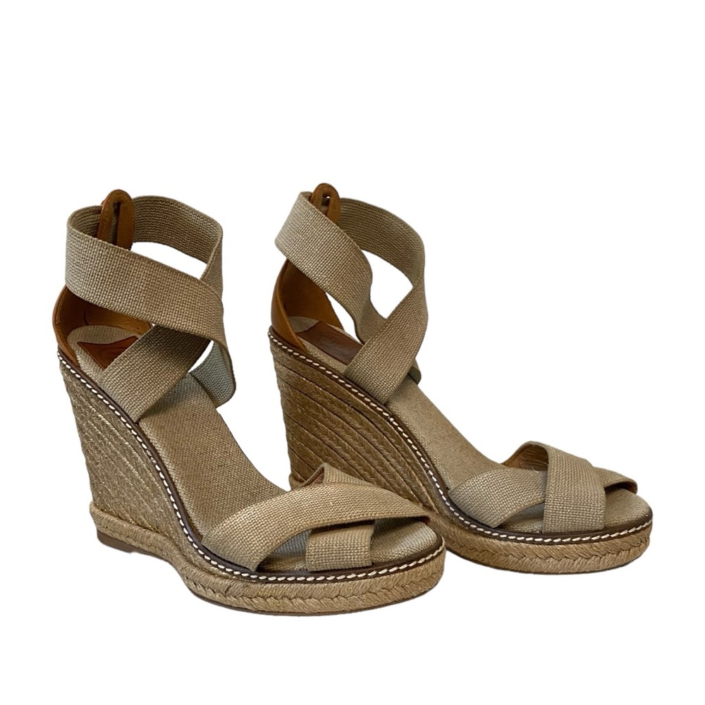 Tory Burch Adonis Summer Casual Leather Espadrille Wedge Sandal Brown 39